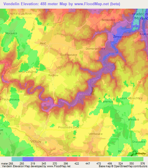 Vendelin,Czech Republic Elevation Map