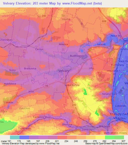 Velvary,Czech Republic Elevation Map