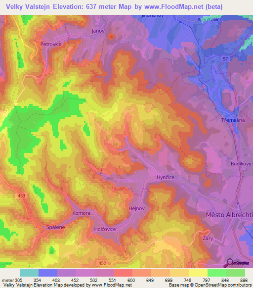 Velky Valstejn,Czech Republic Elevation Map