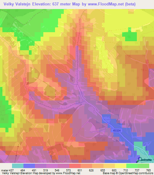 Velky Valstejn,Czech Republic Elevation Map