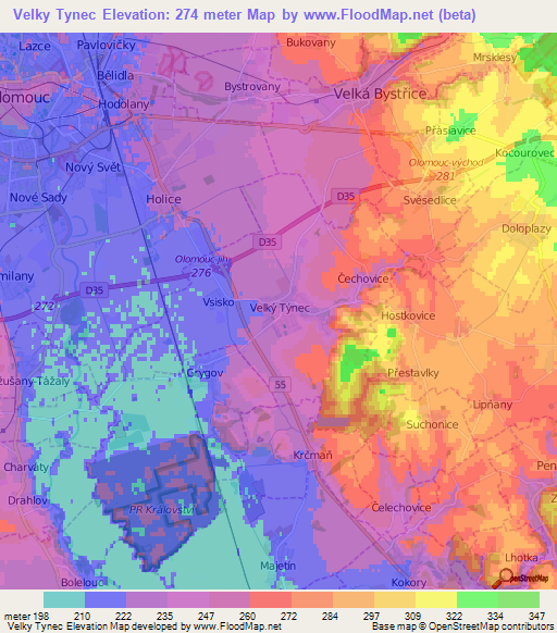 Velky Tynec,Czech Republic Elevation Map