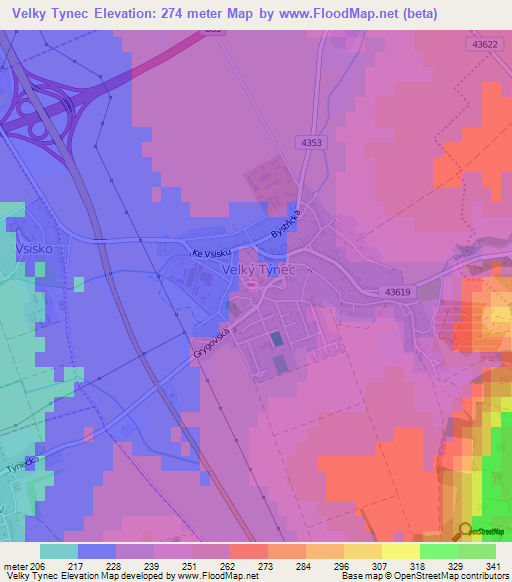 Velky Tynec,Czech Republic Elevation Map