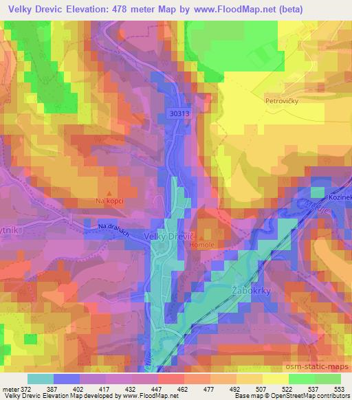 Velky Drevic,Czech Republic Elevation Map