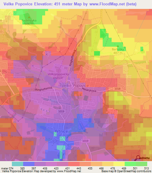 Velke Popovice,Czech Republic Elevation Map