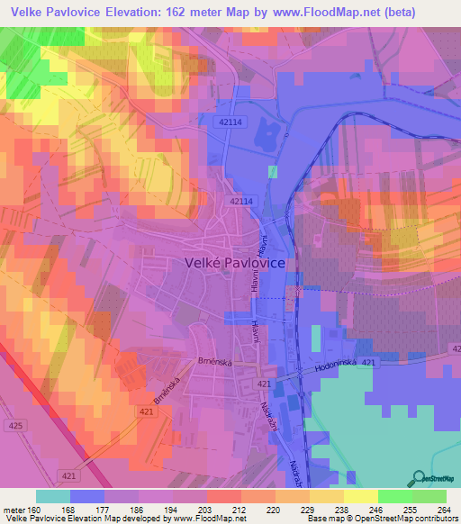 Velke Pavlovice,Czech Republic Elevation Map