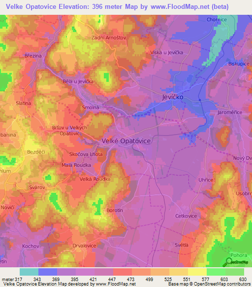 Velke Opatovice,Czech Republic Elevation Map