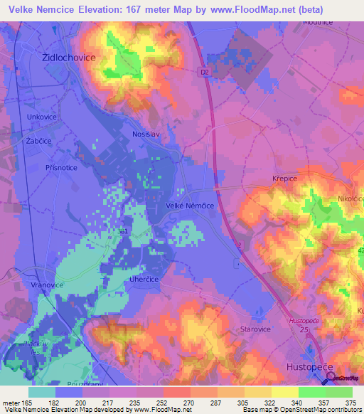 Velke Nemcice,Czech Republic Elevation Map