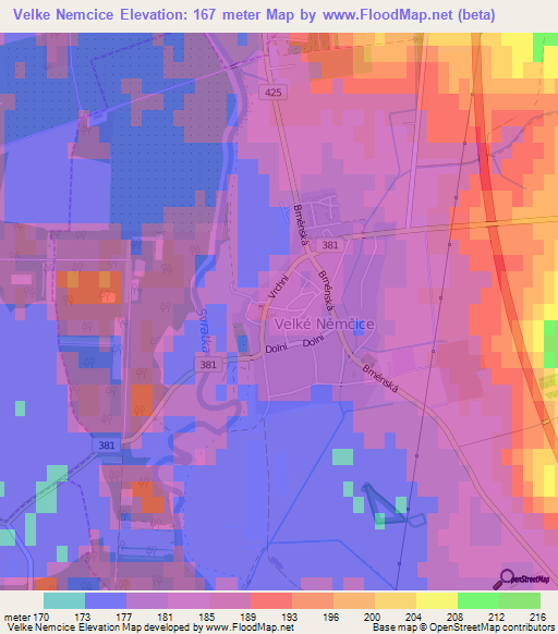 Velke Nemcice,Czech Republic Elevation Map