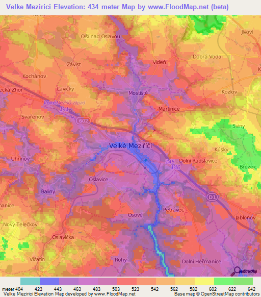 Velke Mezirici,Czech Republic Elevation Map