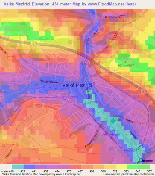 Velke Mezirici,Czech Republic Elevation Map