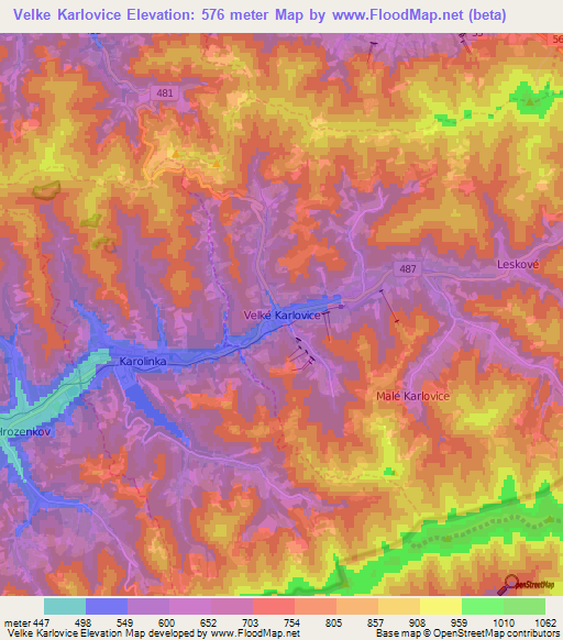 Velke Karlovice,Czech Republic Elevation Map