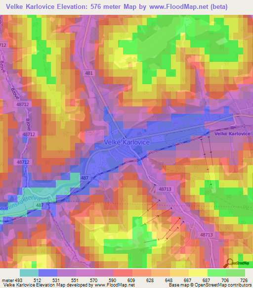 Velke Karlovice,Czech Republic Elevation Map