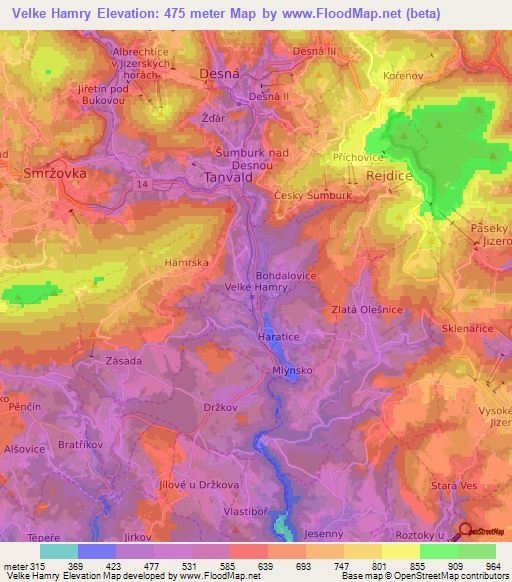 Velke Hamry,Czech Republic Elevation Map