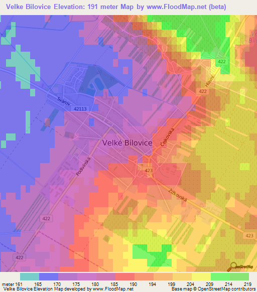 Velke Bilovice,Czech Republic Elevation Map
