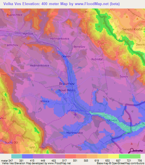 Velka Ves,Czech Republic Elevation Map
