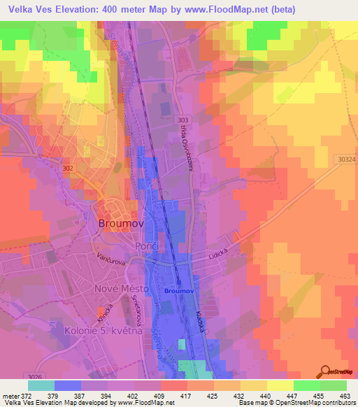 Velka Ves,Czech Republic Elevation Map
