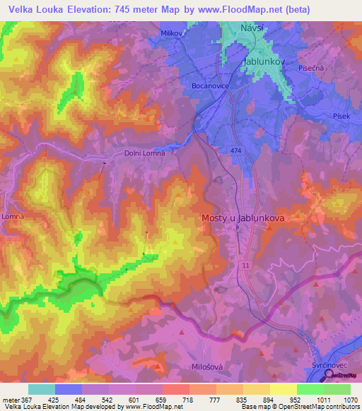 Velka Louka,Czech Republic Elevation Map