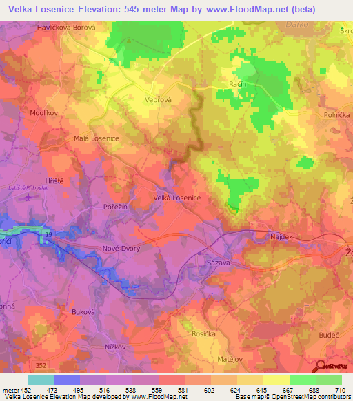 Velka Losenice,Czech Republic Elevation Map