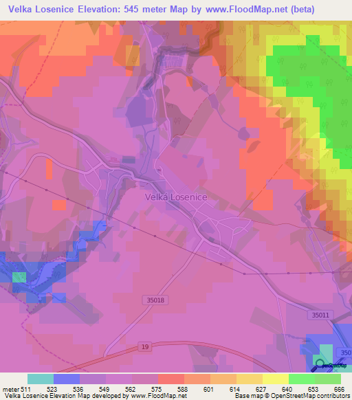 Velka Losenice,Czech Republic Elevation Map