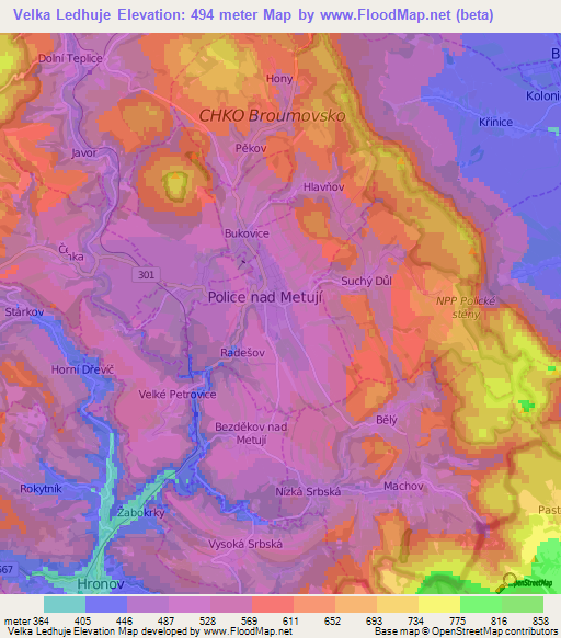 Velka Ledhuje,Czech Republic Elevation Map