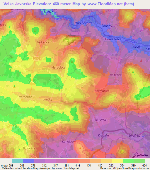 Velka Javorska,Czech Republic Elevation Map