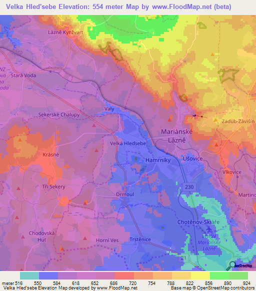 Velka Hled'sebe,Czech Republic Elevation Map
