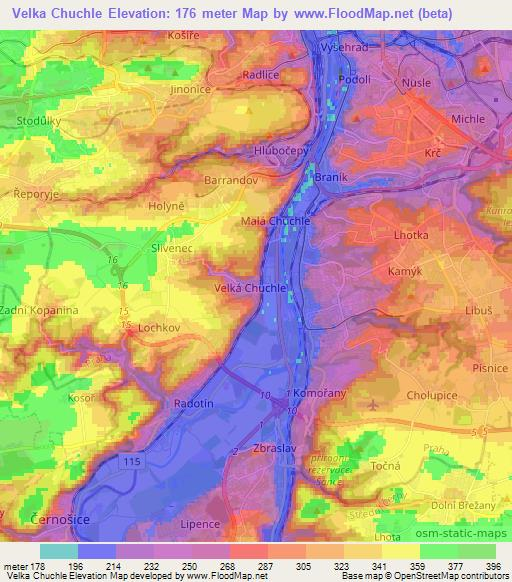 Velka Chuchle,Czech Republic Elevation Map