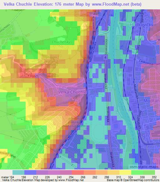 Velka Chuchle,Czech Republic Elevation Map