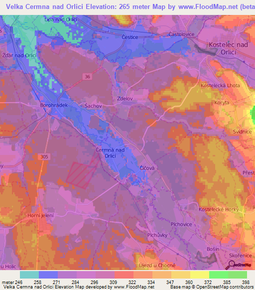 Velka Cermna nad Orlici,Czech Republic Elevation Map