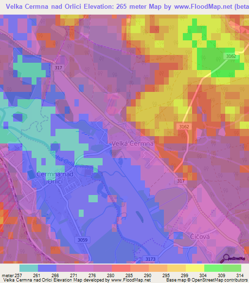 Velka Cermna nad Orlici,Czech Republic Elevation Map