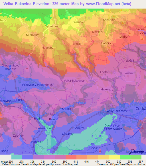 Velka Bukovina,Czech Republic Elevation Map