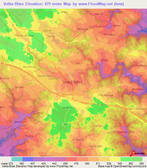 Velka Bites,Czech Republic Elevation Map