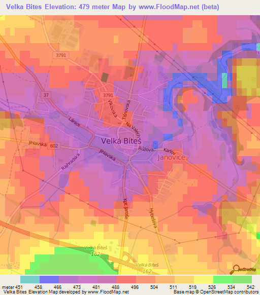 Velka Bites,Czech Republic Elevation Map