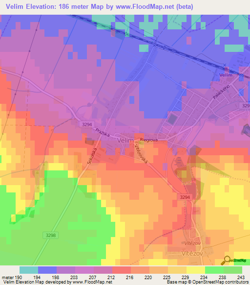 Velim,Czech Republic Elevation Map