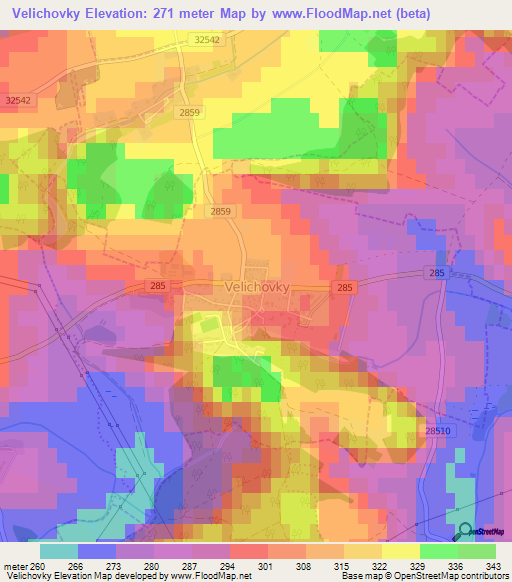 Velichovky,Czech Republic Elevation Map