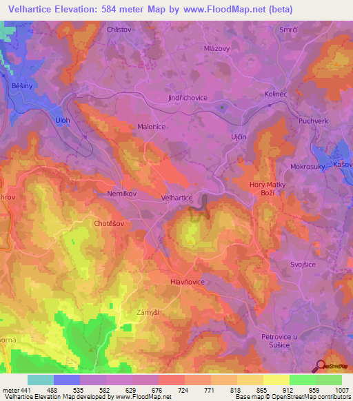 Velhartice,Czech Republic Elevation Map