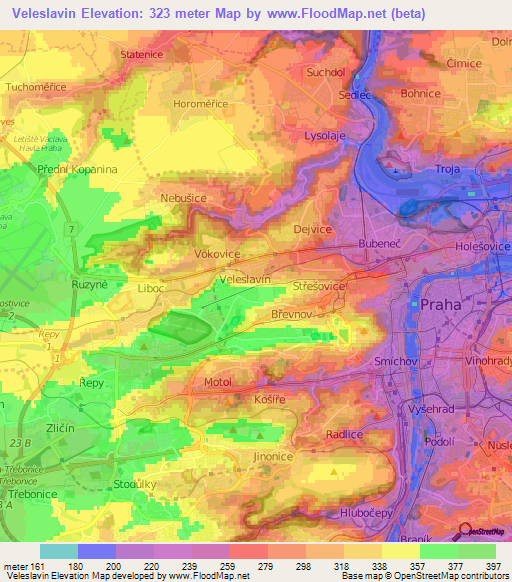 Veleslavin,Czech Republic Elevation Map