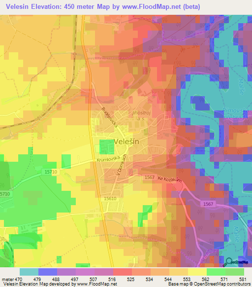 Velesin,Czech Republic Elevation Map