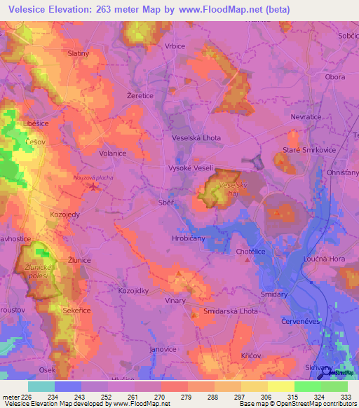 Velesice,Czech Republic Elevation Map