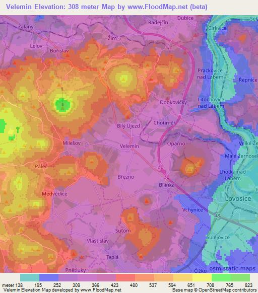Velemin,Czech Republic Elevation Map