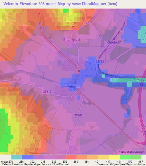 Velemin,Czech Republic Elevation Map