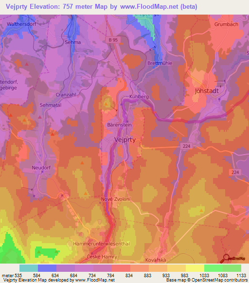 Vejprty,Czech Republic Elevation Map