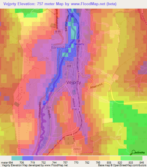 Vejprty,Czech Republic Elevation Map