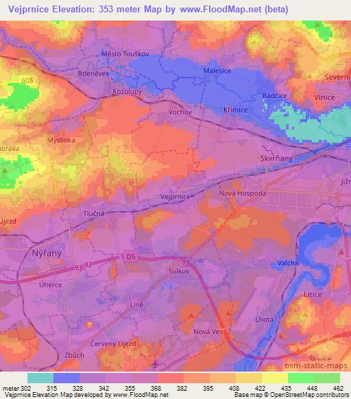 Vejprnice,Czech Republic Elevation Map