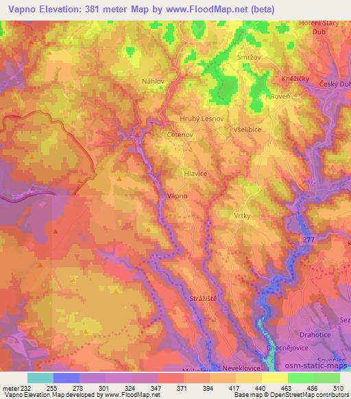 Vapno,Czech Republic Elevation Map