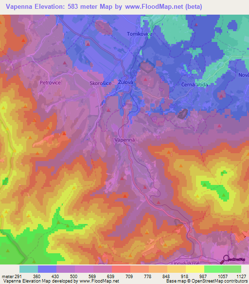 Vapenna,Czech Republic Elevation Map
