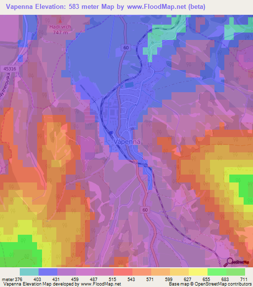 Vapenna,Czech Republic Elevation Map