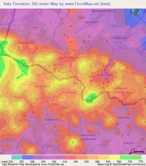 Valy,Czech Republic Elevation Map