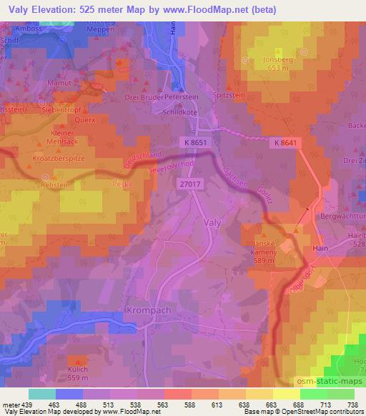 Valy,Czech Republic Elevation Map