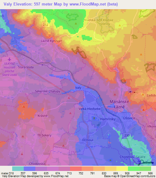 Valy,Czech Republic Elevation Map
